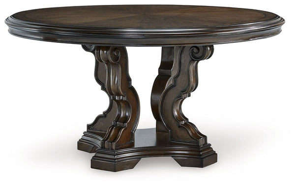 Taking its cue from the grandeur and grace of classic European furnishings, this dining table is nothing short of stunning. Traditional in every senseâ€”yet with a touch of modern classâ€”this table serves up style in a grand way. The look is timeless. Th