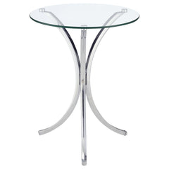 This contemporary side table combines sleek materials and modern design for a striking accent piece. Featuring a round, clear tempered glass top, it provides a durable and stylish surface for your essentials. The elegantly curved frame is crafted from hea