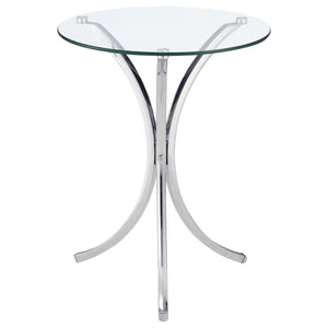 This contemporary side table combines sleek materials and modern design for a striking accent piece. Featuring a round, clear tempered glass top, it provides a durable and stylish surface for your essentials. The elegantly curved frame is crafted from hea