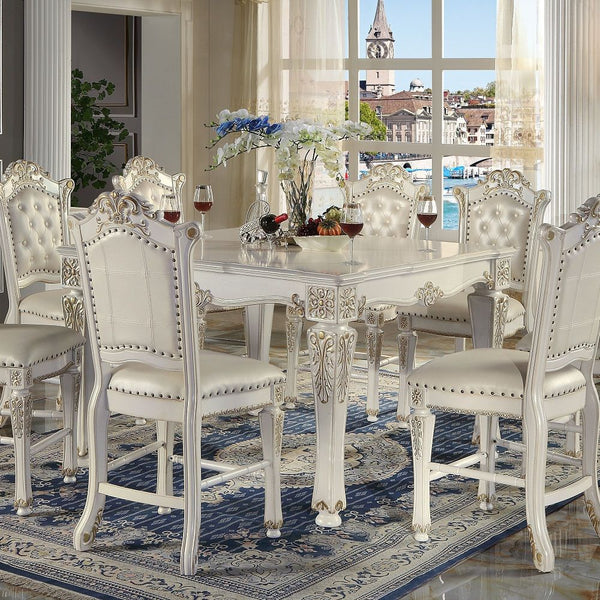  Square Leg Table (NO Storage) Wooden Top & Apron: Scrolled Apron with Molding Trim Wooden Tapered Leg: Floral Motifs