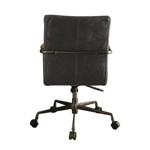  channel-seamed antique ebony top grain leather upholstery is complemented by a metal base with casters and metal frame armrests. It-'s Industrial design promise comfort and func