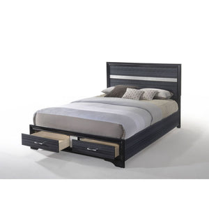 The Naima bedroom collection offers sophisticated look, clean lines and contemporary style. Features panel headboard, and storage footboard in rich black finish with contrasting light gray trim panel, which provides elegant style that will bring you a per