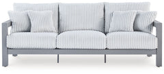 Indulge in luxe outside living without sacrificing longevity. This outdoor sofa combines on-trend texture with a sleek aluminum frame. Lounge poolside or on the porchâ€”the comfy cushions are a chic spot for you and a partner or two to soak up the sun. An