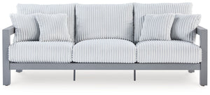 Indulge in luxe outside living without sacrificing longevity. This outdoor sofa combines on-trend texture with a sleek aluminum frame. Lounge poolside or on the porchâ€”the comfy cushions are a chic spot for you and a partner or two to soak up the sun. An