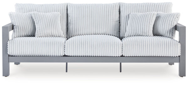 Indulge in luxe outside living without sacrificing longevity. This outdoor sofa combines on-trend texture with a sleek aluminum frame. Lounge poolside or on the porchâ€”the comfy cushions are a chic spot for you and a partner or two to soak up the sun. An