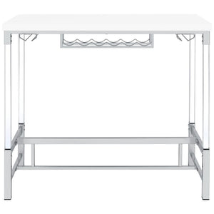  streamlined silhouette with an elevated tabletop in a bright white finish. The base features a silver finish and trestl