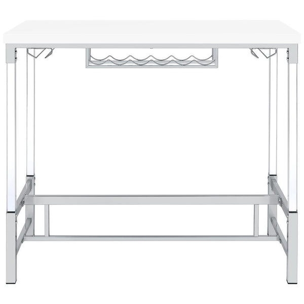  streamlined silhouette with an elevated tabletop in a bright white finish. The base features a silver finish and trestl