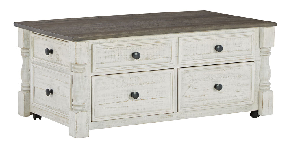 What a fresh interpretation of country classic style. Inspired by American farmhouse craftsmanship, but with an elevated sensibility, this lift-top coffee table blends distinctive details such as turned post accents and raised drawer fronts for a substant