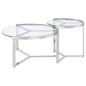 Delia - 2 Piece Round Glass Top Nesting Coffee Table - Chrome