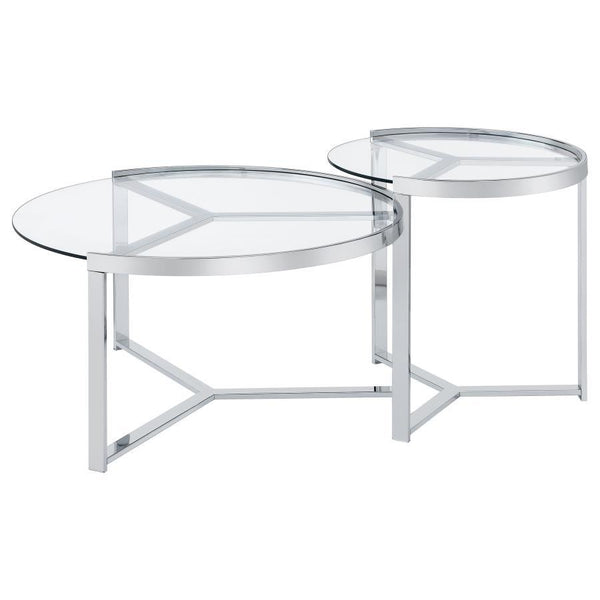Delia - 2 Piece Round Glass Top Nesting Coffee Table - Chrome