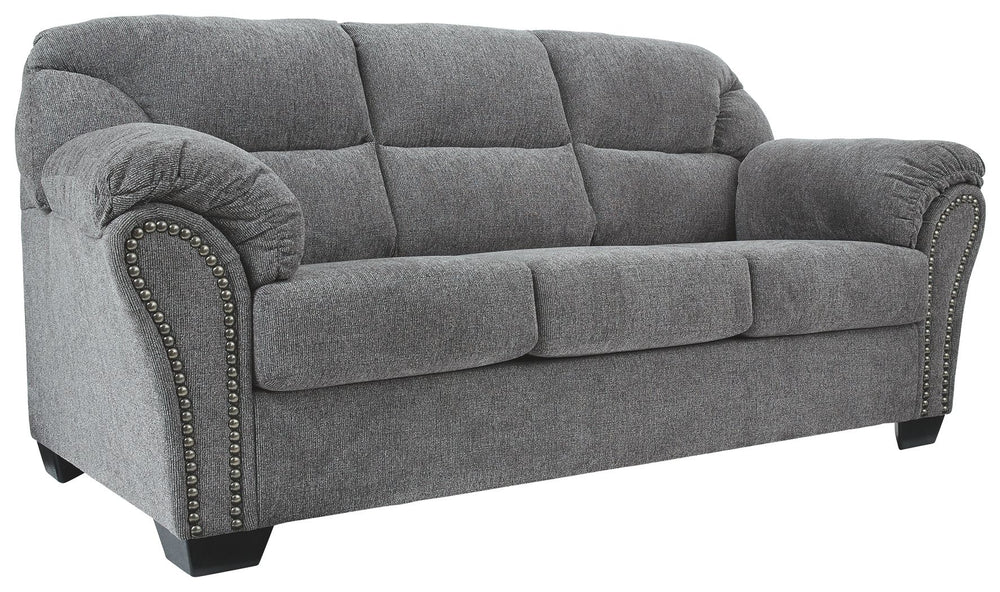 Why sacrifice comfort for style (or style for comfort) when you can have the best of both in this sofa in pewter gray. Elements include a chic divided-back design and pillow top wrapped armrests that make nodding off all too easy. Calling attention to the
