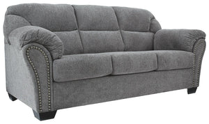 Why sacrifice comfort for style (or style for comfort) when you can have the best of both in this sofa in pewter gray. Elements include a chic divided-back design and pillow top wrapped armrests that make nodding off all too easy. Calling attention to the
