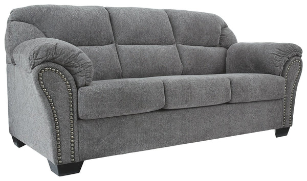 Why sacrifice comfort for style (or style for comfort) when you can have the best of both in this sofa in pewter gray. Elements include a chic divided-back design and pillow top wrapped armrests that make nodding off all too easy. Calling attention to the