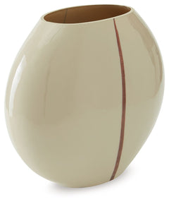 Create a contemporary vibe for your coffee table, shelf or foyer with this vase. An eye-catching metallic accent showcases its softly rounded shape, bringing a modern flair to the otherwise timeless form. The vase serves as a sculptural accent on its own,