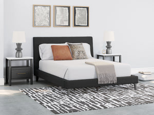 Cadmori - Black - Queen Upholstered Bed With Roll Slats