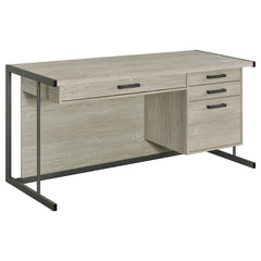 Elevate your contemporary home office and organize your supplies with this spacious contemporary office desk, featuring a light and bright whitewashed grey finish that maintains a clean look and feel to the space. Four drawers, including a deep file drawe