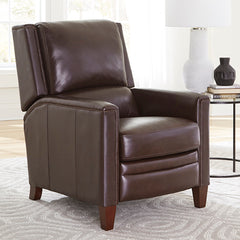 The Connor recliner boasts an effortless power recline for seamless relaxation. Upholstered in the finest soft leather with a custom match, it exudes sophistication. The decorative twisted rope stitching detail adds a touch of elegance, while the high leg