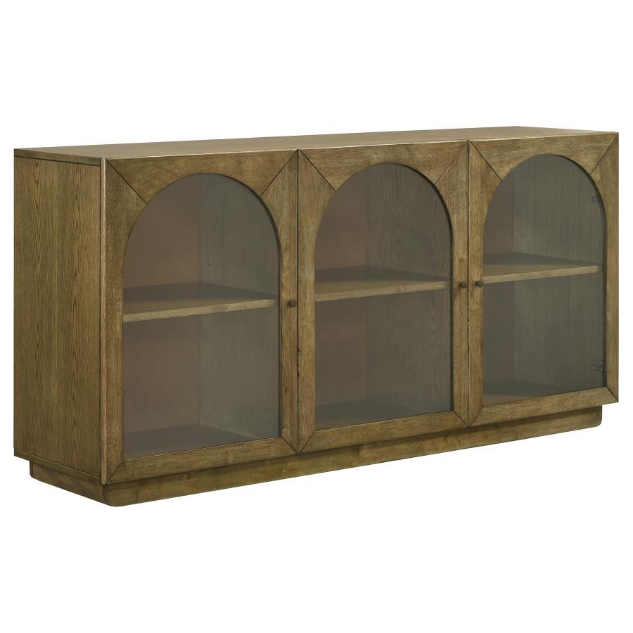 This versatile sideboard brings a blend of elegance and practicality to your dining room or living space. Crafted with hardwood, engineered wood, and oak veneer, it features a warm brown oak finish that enhances the natural beauty of the materials. Three 