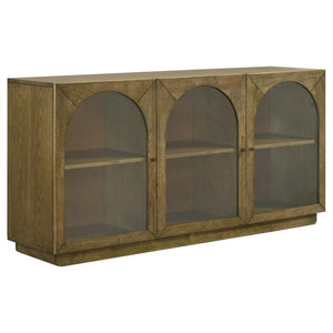 This versatile sideboard brings a blend of elegance and practicality to your dining room or living space. Crafted with hardwood, engineered wood, and oak veneer, it features a warm brown oak finish that enhances the natural beauty of the materials. Three 