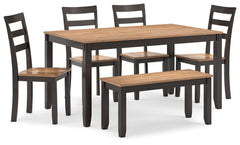 have a casually cool style, yet they still turn heads. The two-tone table and seating choices are effortlessly handsome. Ladderback chairs cater to your comfort with contoured seats, and the bench for two is right on trend. Aside from dining, this set-'s 