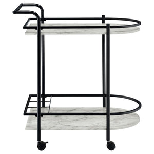 Desiree - 2-Tier Faux Marble Shelf Metal Bar Cart - Black