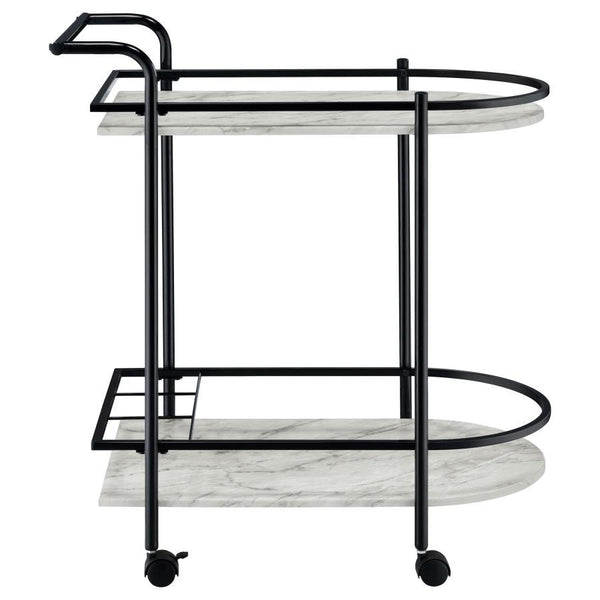 Desiree - 2-Tier Faux Marble Shelf Metal Bar Cart - Black