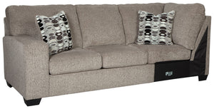 This left-arm facing sofa is made with polyester upholstery. Pairs with other items in the series to make a sectional.<br><br><b>Additional Dimensions</b><br><ul><li>Arm height: 25-"</li><li>Leg height: 3.5-"</li><li>Minimum width of doorway for delivery: