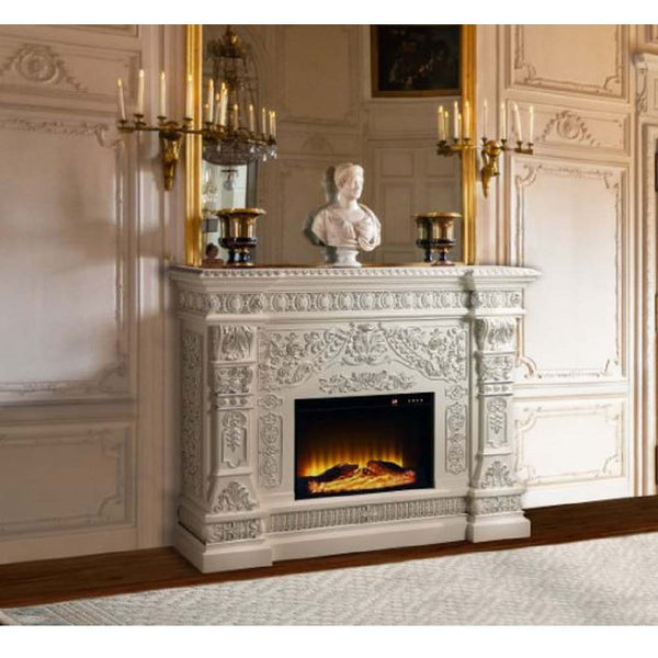 LED Electric Fireplace Wooden Frame Scrolled Floral Touch Panel/Remote Controller (Batteries Required 2pc x AAA) Functions: Adjustable Temperature, Timer, Light Only