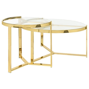 Delia - 2 Piece Round Glass Top Nesting Coffee Table - Gold