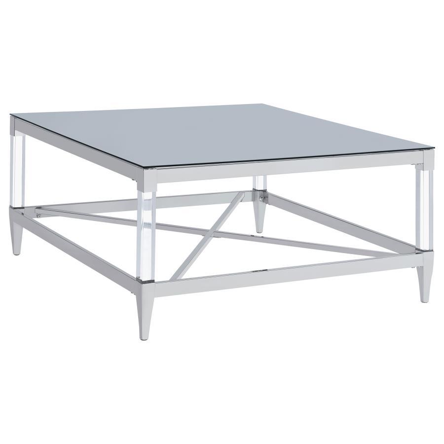 As the centerpiece of your living space, this coffee table exudes sophistication and contemporary elegance. Its square mirrored tempered glass top reflects ambient light and color, creating a vibrant focal point. The chrome-electroplated metal frame showc