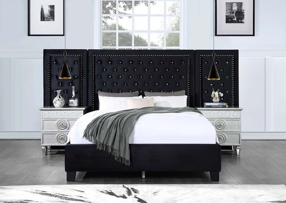 With an oversized headboard, the Damazy bed will become the focal point of any bedroom. The headboard features silver nailhead trim to frame in the crystal-like button tufting. The glimmering crystals give this bed the right hint of glamour. This Damazy b