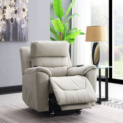 Indulge in luxury with this Marsha collection power recliner includes heating and massage functions and wrapped in light gray silicone synthetic leather. This recliner offers superior comfort with its ergonomic design, pocket coil seat construction, and t