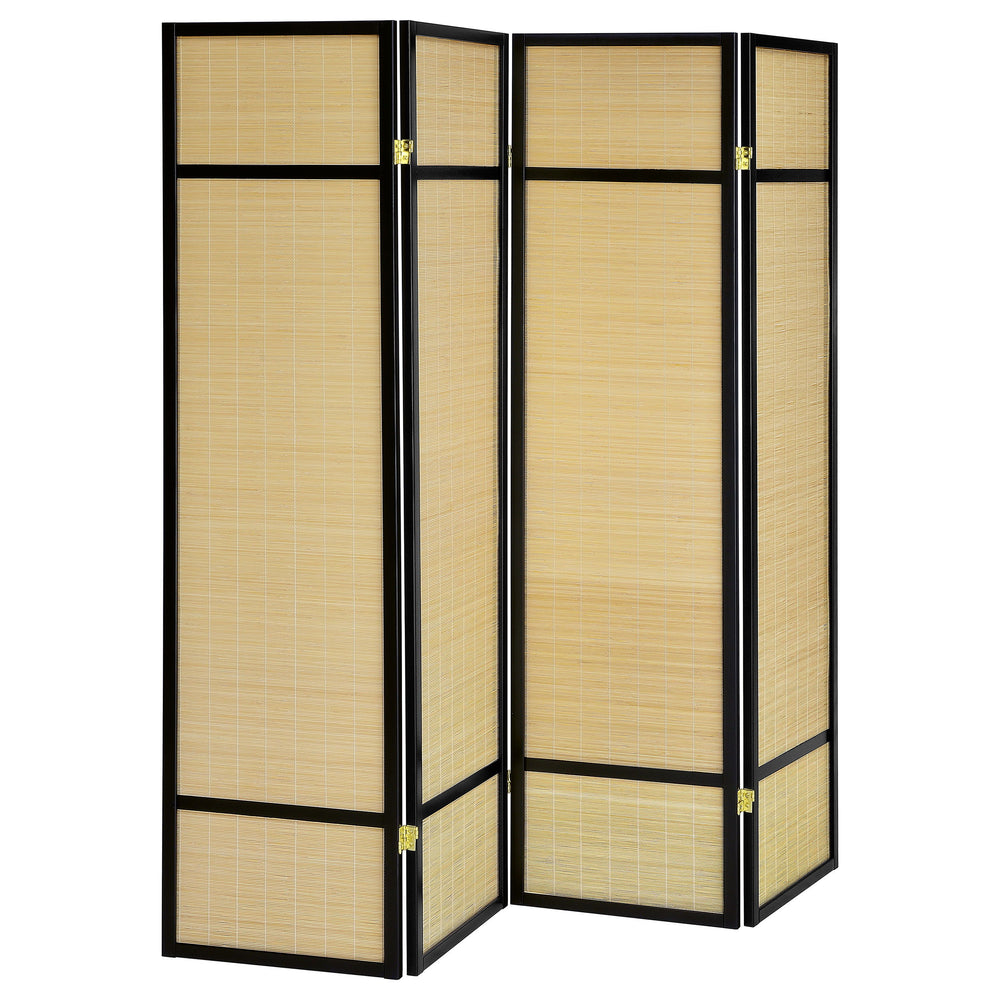 Enhance your space with this four-panel privacy screen, designed to offer both style and functionality. The FSC-certified solid pine wood frame ensures an eco-friendly choice, while the bamboo panels bring a natural, textured look to any room. Perfect sho