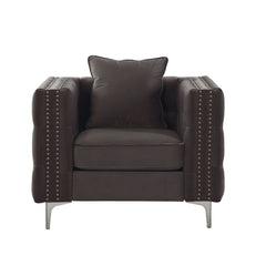 KD â€¢ Features: 1 Pillow, Button Tufted, Nailhead Trim (Arms, Back) â€¢ Tight Back & Loose Seat Cushion (1+1) â€¢ Backrest Style: Shelter/Chesterfield (Button Tufted Inside Only) â€¢ Seat Construction: Pocket Coil, Inside Frame: Wood & Foam, Box Seat Cus