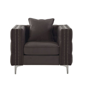 KD â€¢ Features: 1 Pillow, Button Tufted, Nailhead Trim (Arms, Back) â€¢ Tight Back & Loose Seat Cushion (1+1) â€¢ Backrest Style: Shelter/Chesterfield (Button Tufted Inside Only) â€¢ Seat Construction: Pocket Coil, Inside Frame: Wood & Foam, Box Seat Cus