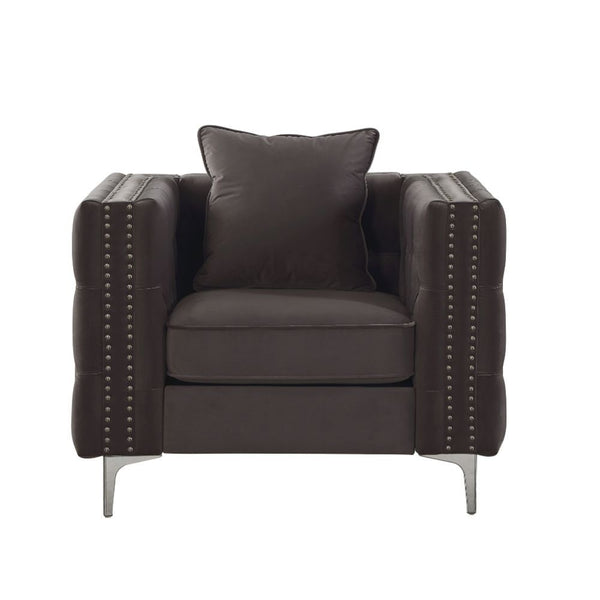 KD â€¢ Features: 1 Pillow, Button Tufted, Nailhead Trim (Arms, Back) â€¢ Tight Back & Loose Seat Cushion (1+1) â€¢ Backrest Style: Shelter/Chesterfield (Button Tufted Inside Only) â€¢ Seat Construction: Pocket Coil, Inside Frame: Wood & Foam, Box Seat Cus