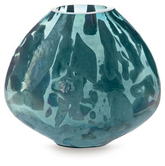 Display florals in captivating contemporary style with this vase. Iridescent details and shades of teal marry to make an artful interpretation of color. Whether it-'s showing off seasonal blooms or standing alone, this piece is a graceful addition to your