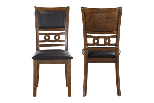 Enhance your dining space with this set of two New Classic Gia Wood Dining Chairs in a rich brown finish. Crafted from solid Rubberwood and Mindi veneers, these chairs offer a perfect blend of durability and aesthetic appeal. The warm brown finish, achiev
