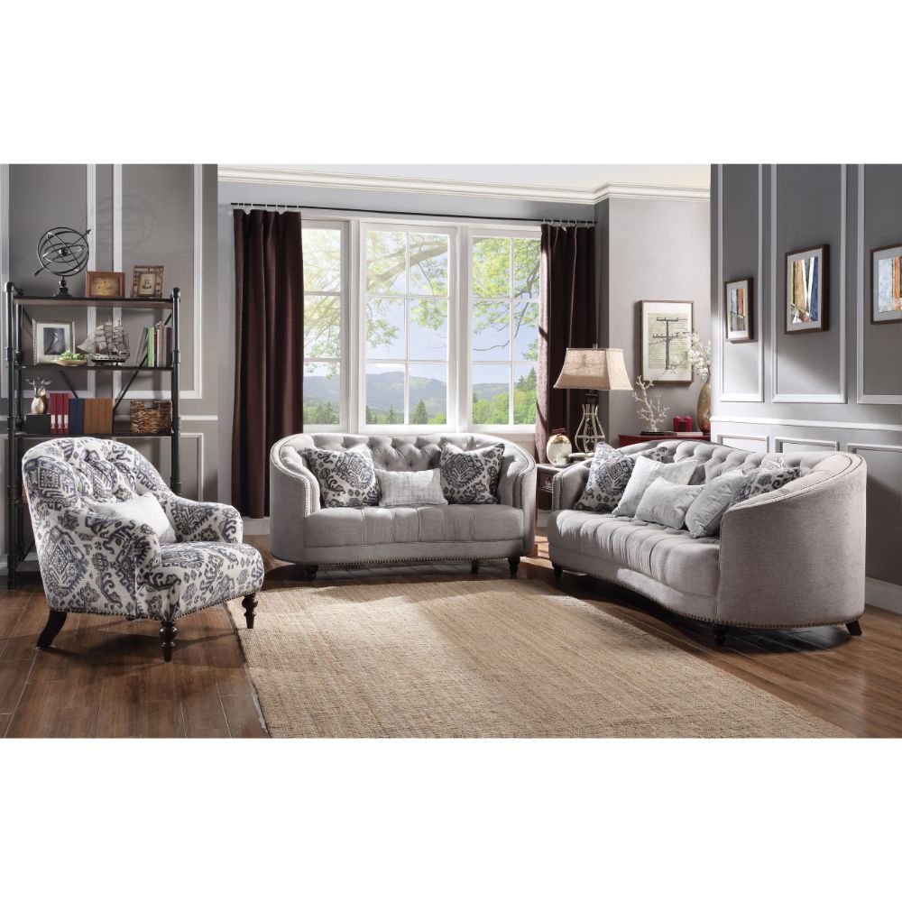 Comfort and style define the Saira sofa collection. These pieces features a gorgeous profile with its curved arms, button tufted cushions and wooden turned legs. The ample seats are generously padded to provide utmost comfort. This set is perfect for any 
