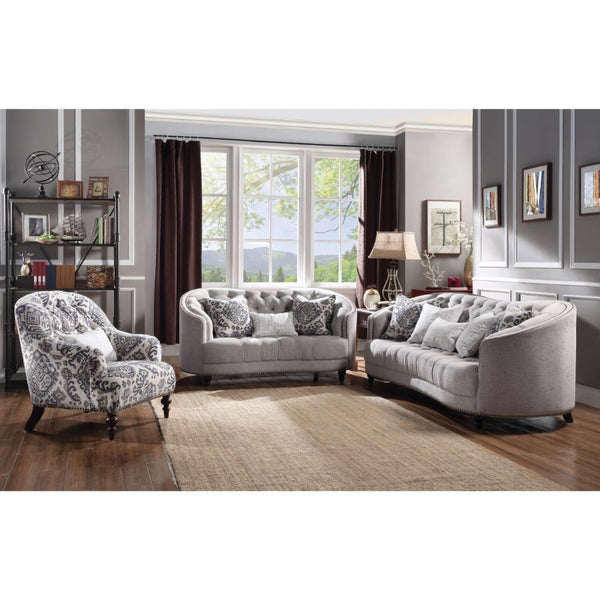 Comfort and style define the Saira sofa collection. These pieces features a gorgeous profile with its curved arms, button tufted cushions and wooden turned legs. The ample seats are generously padded to provide utmost comfort. This set is perfect for any 