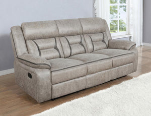 Greer - Upholstered Motion Reclining Sofa - Taupe
