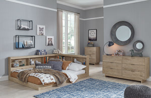 Oliah - Natural - Full Bookcase Storage Bed