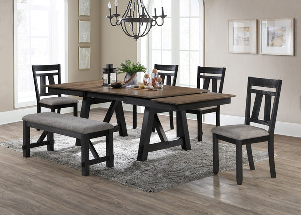 Transform your dining space with this stunning blend of rustic charm and modern elegance. Featuring a rich two-tone finish, the dual draw leaf tabletop beautifully contrasts with the deep, bold base, creating a striking yet inviting aesthetic. The trestle