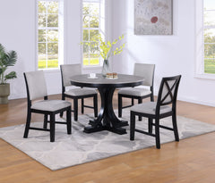 Elevate your everyday dining experience with this effortlessly chic ensemble. Flaunting a laid-back, neutral palette, the round table promises cozy get-togethers, while the unique pedestal base adds a touch of architectural flair. Paired with comfortably 