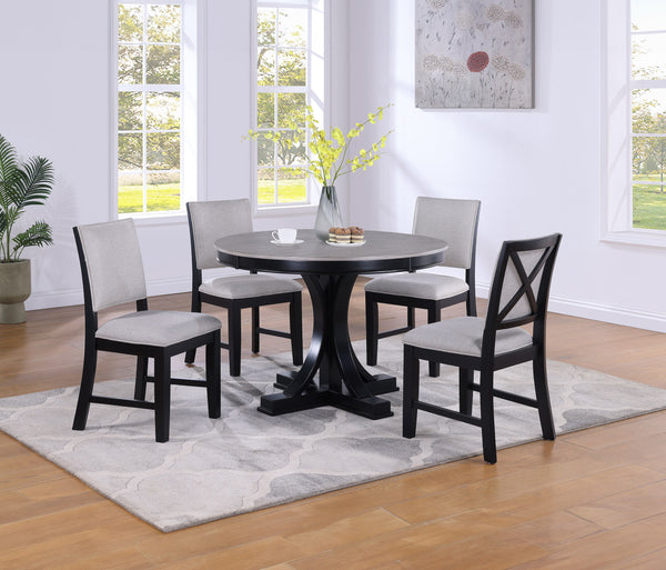Elevate your everyday dining experience with this effortlessly chic ensemble. Flaunting a laid-back, neutral palette, the round table promises cozy get-togethers, while the unique pedestal base adds a touch of architectural flair. Paired with comfortably 