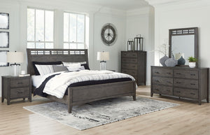 Montillan - Grayish Brown - 5 Pc. - Dresser, Mirror, King Panel Bed