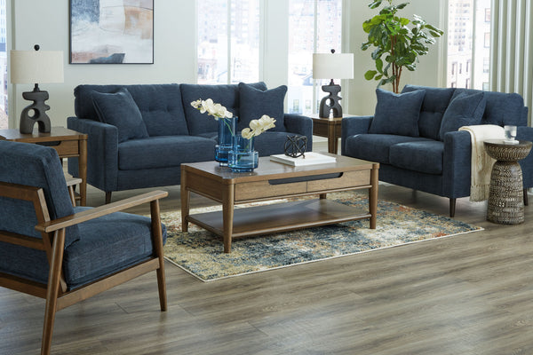 Feed your mid-century modern nostalgiaâ€”with a contemporary twist. A vibrant trend-right hue and comfy feel make this living room set perfect for lounging solo or with friends and family. Its linear profile adds plenty of fresh style, and the tapered acc