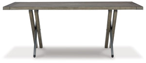  this rectangular table combines a complex blend of stains and glazeâ€”creating a weathere