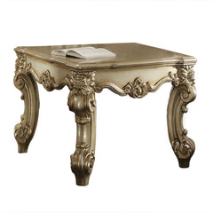 KD, Square Table w/Scrolled Leg (No Shelf/No Drw) â€¢ Top Apron: Scrolled Decor Trim â€¢ Leg: Oversized Scrolled Polyresin<br/><br/><b>Product Features</b><ul><li>Case: 1Pc/1Ctn</li><li>Finish: Gold Patina & Bone</li><li>Style: Vintage</li><li>Materials: 