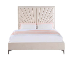 Faiz - Queen Bed - Beige Velvet